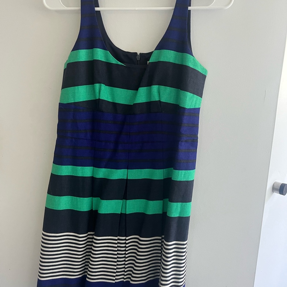 LOFT Black, Green, and Blue Striped Mini Dress